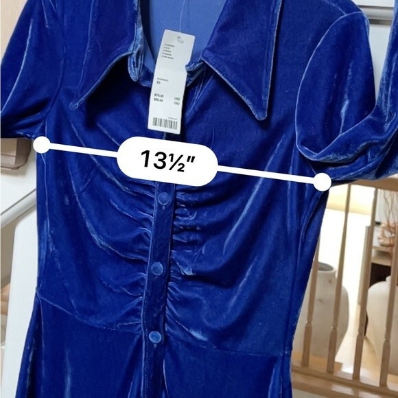 Urban Outfitters Uo Nellie Ruched Velvet Shirt Dress in Blue XS NWT - Picture 7 of 13